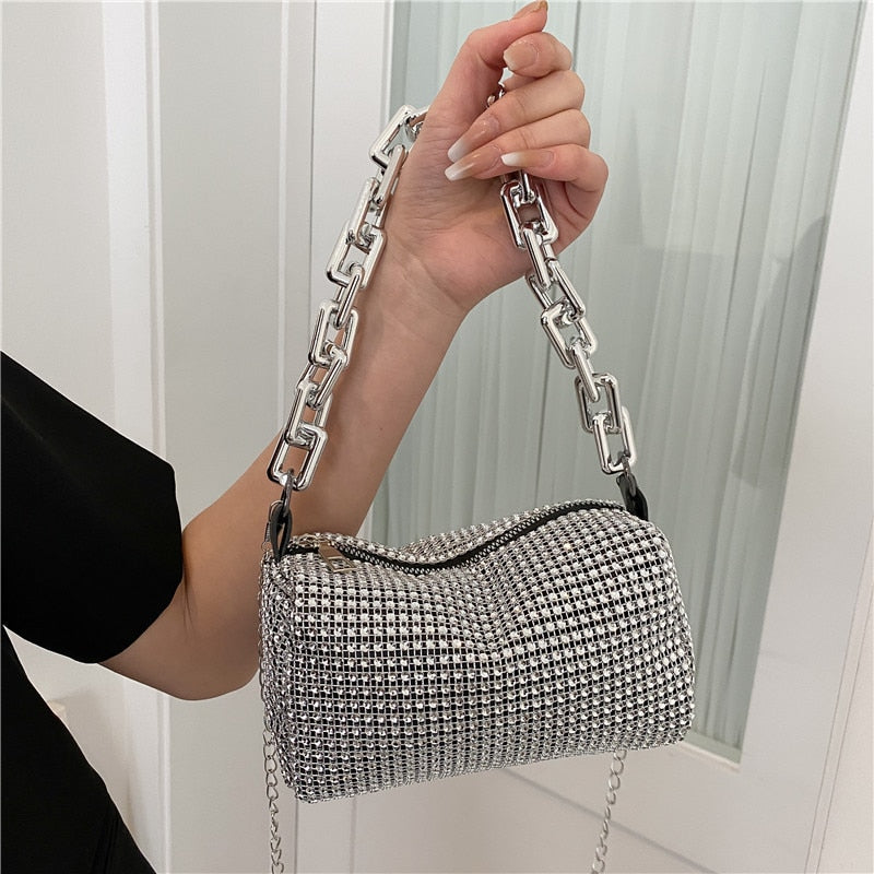 Rhinestone Silver Chain Shoulder Bag