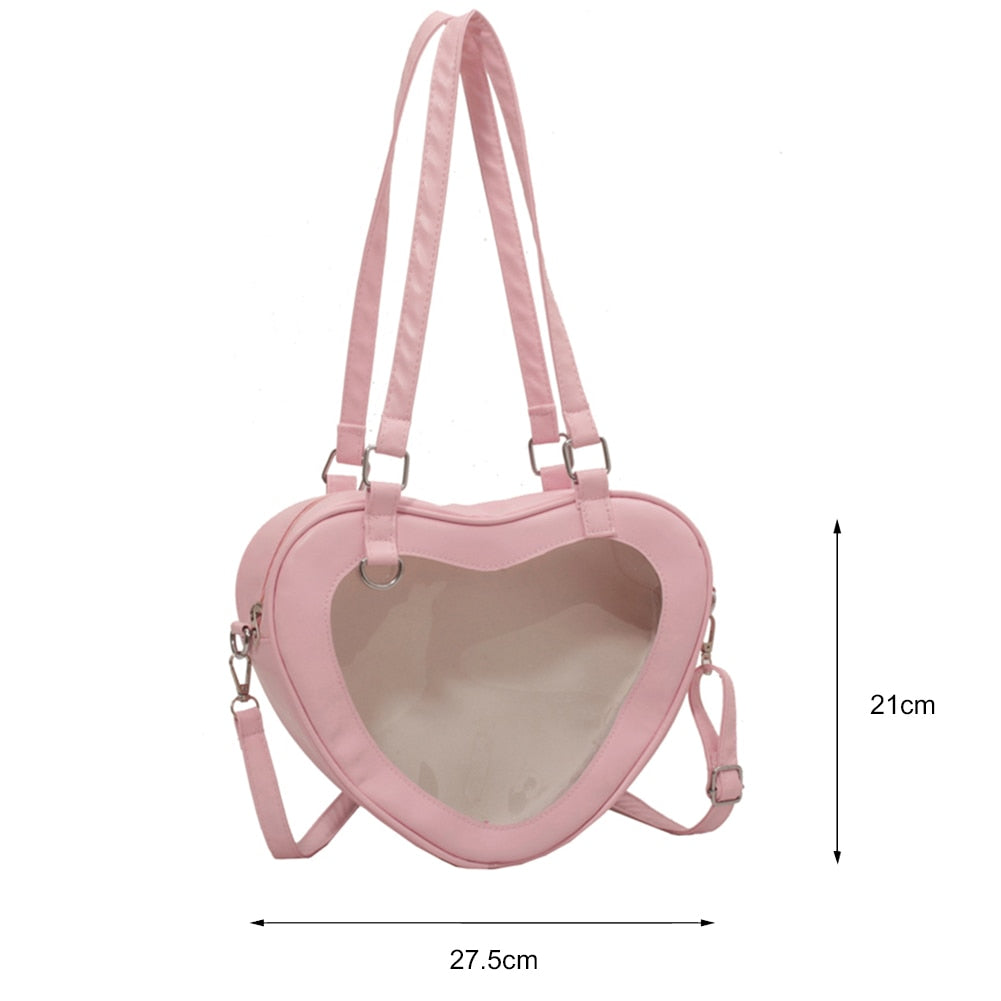 Women Transparent Shoulder Crossbody Bag Love Heart Shaped Clear Underarm Tote for Women Decoration Cosmetic Bag Fashion