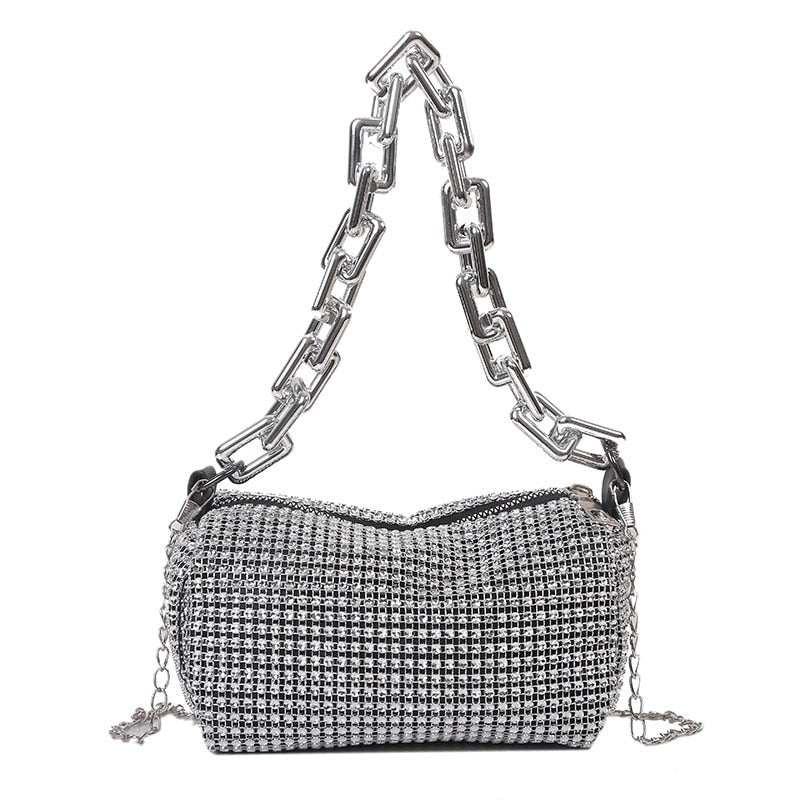 Rhinestone Silver Chain Shoulder Bag