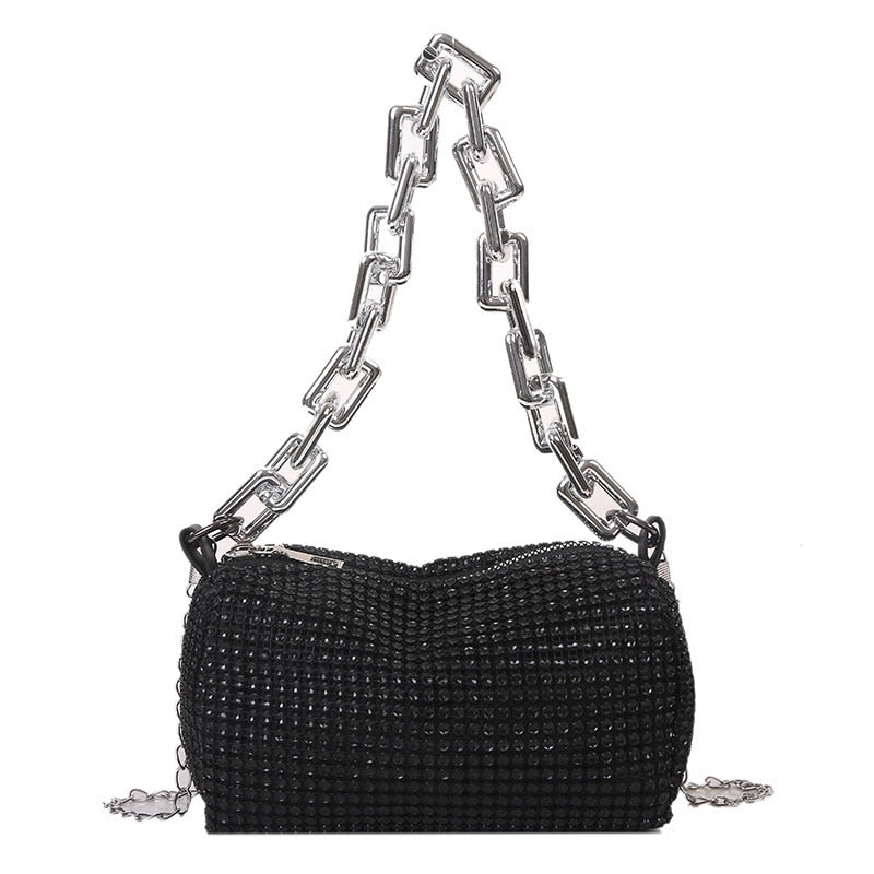 Rhinestone Silver Chain Shoulder Bag