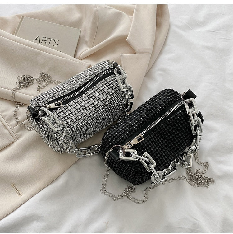 Rhinestone Silver Chain Shoulder Bag