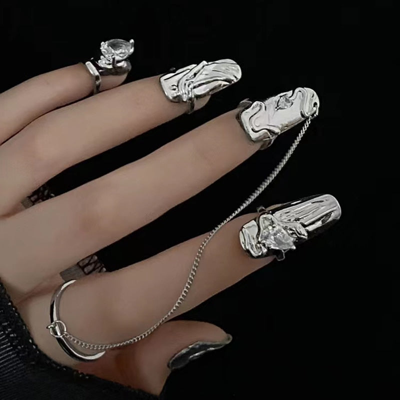 Silver Fingertips Nail Rings Jewelry