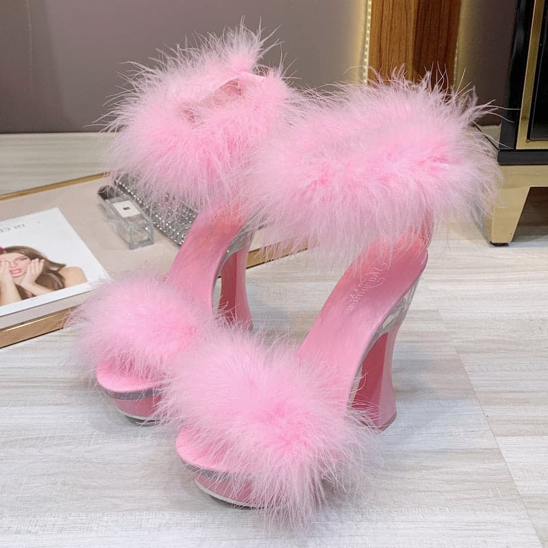 Iconic Peep Toe Feather High Heel Shoes