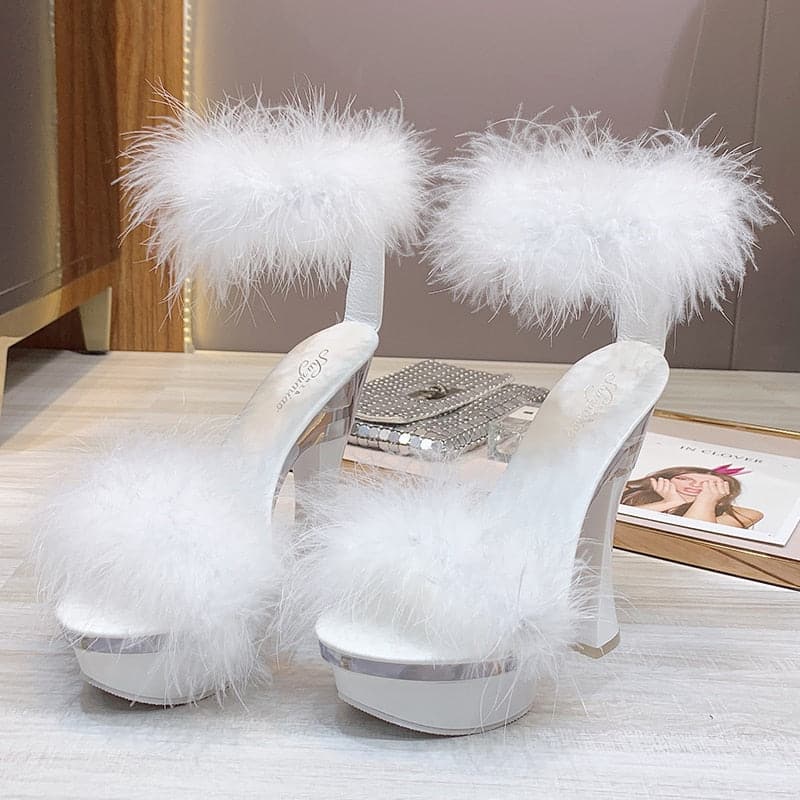 Iconic Peep Toe Feather High Heel Shoes