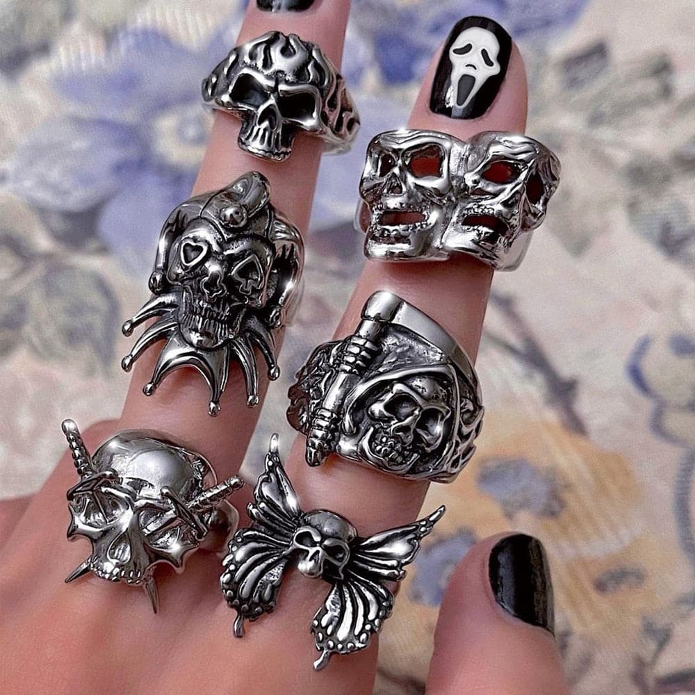 Silver Gothic Punk Graphic Rings