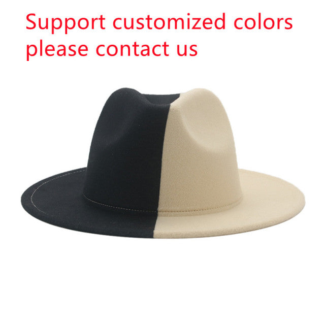 Hat Hats for Women Fedoras Patchwork Felt Fedora White Black New Fashion Luxury Hats