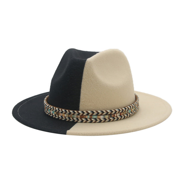 Hat Hats for Women Fedoras Patchwork Felt Fedora White Black New Fashion Luxury Hats